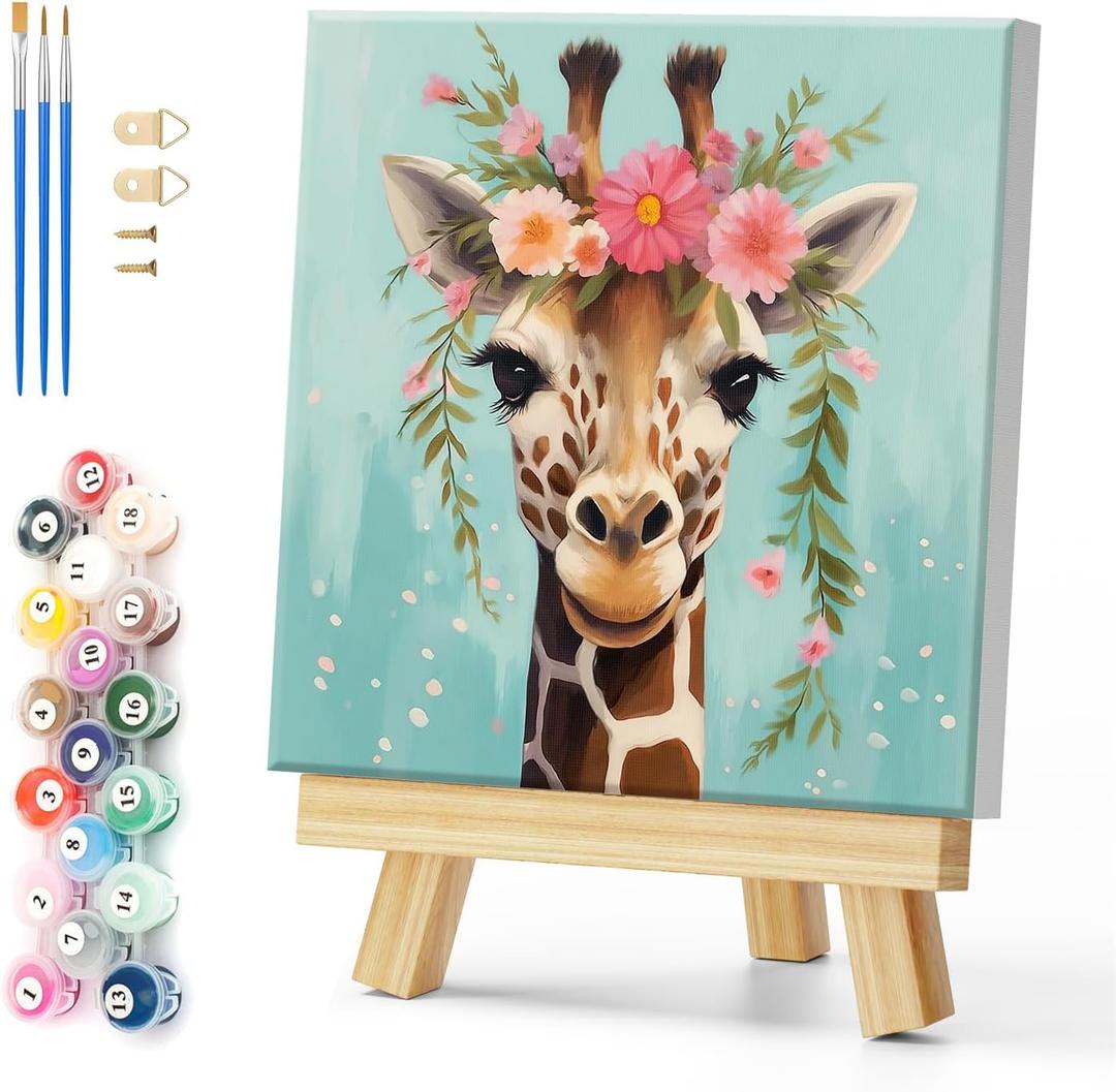 Natuyalo Framed Paint by Numbers for Adults - Giraffe DIY Adult Paint by Number Kits Animal Acrylic Painting by Numbers for Beginners Art Craft Kits for Adults (12x12 Inch, Framed) (Color-01)