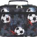 CAMTOP Lunch Box Kids Boys Insulated Lunch Cooler Bag Reusable Lunch Tote Kit for School Travel (Grey Soccer)