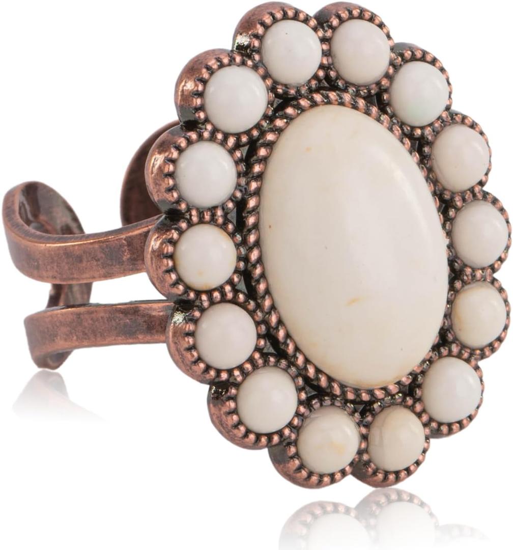 Montana West Rustic Couture's Bohemian Turquoise Cuff Ring for Women Cowgirl (Brilliant White)