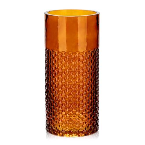Amber Glass Cylinder Vase for Flowers, 8.7" x 4" Thickened Votive Candle Holder Modern Hydroponic Ornament for Home Living Room Wedding Centerpieces Office Table Decor