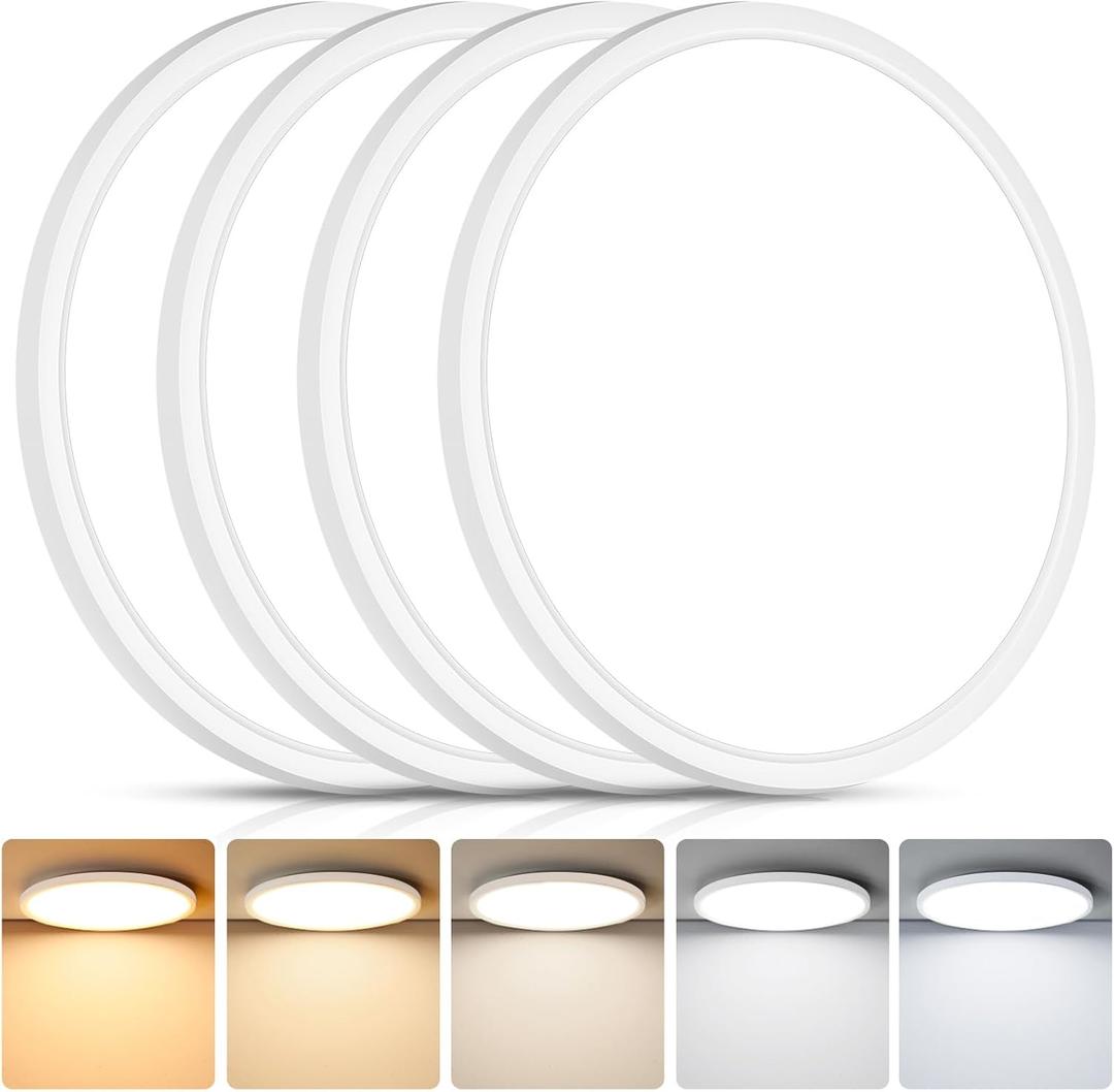 Brightever 4Pack LED Flush Mount Ceiling Light Fixture, 12 Inch 24W, Super Slim 0.67 Inch, 3200LM, Dimmable & 2700K-6500K 5 Color Selectable LED Ceiling Lights for Bedroom (White)