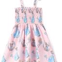 Disney Princess Frozen Elsa Minnie Mouse Stitch Toddler Girl Romper With Skirt Overlay Summer Jumpsuit with Bow 4-5Years (Pink)