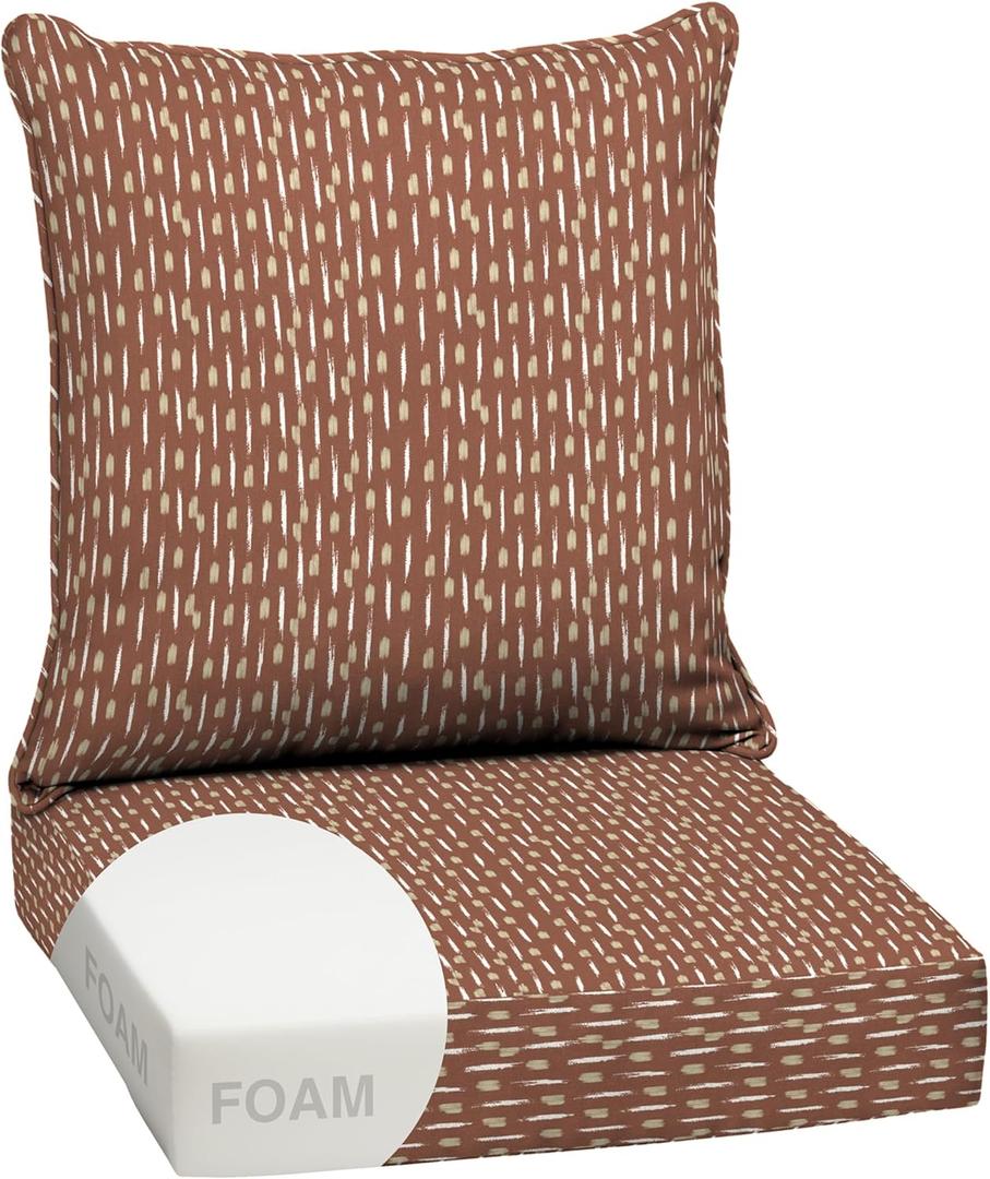 Arden Outdoor Foam Deep Seat Cushion Set, 24 in x 24 in, Weather-Proof, Rain-Proof, Fade Resistant Patio Cushion, Bottom and Back Cushion for Chair, Sofa, and Couch Rust Red Brushed Texture, 1 Pack