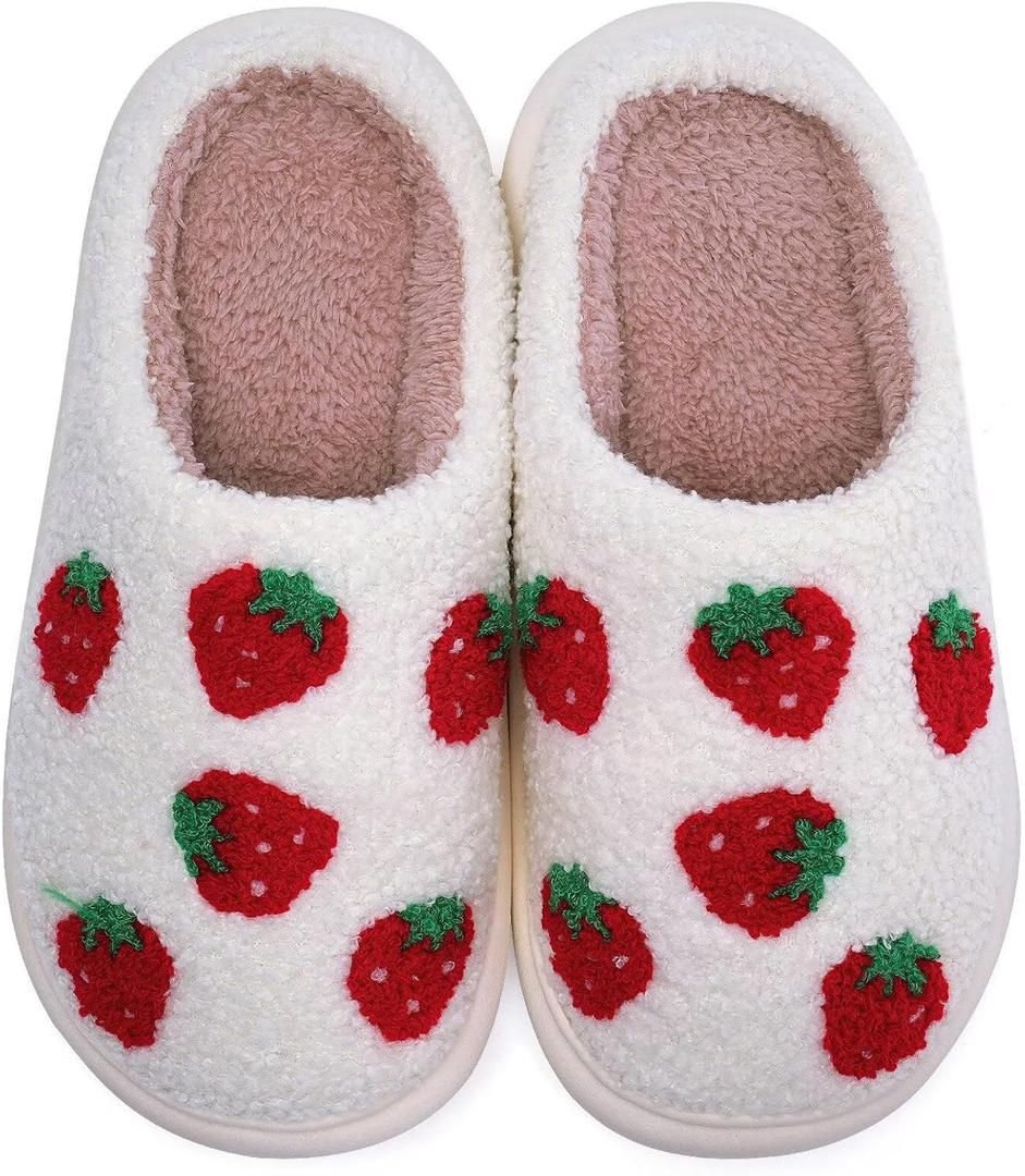 WateLves Women's Pillow Warm Memory Foam Slippers Comfortable Cute House Shoes Lightweight Fuzzy Christmas Slippers (White)
