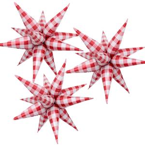 32 Inch Red White Gingham Star Burst Balloons For Christmas Party Decor, Red Plaid Checkered Explosion Star Balloons for Summer BBQ, Pizza Picnic Party,Rustic Farmhouse Decorations