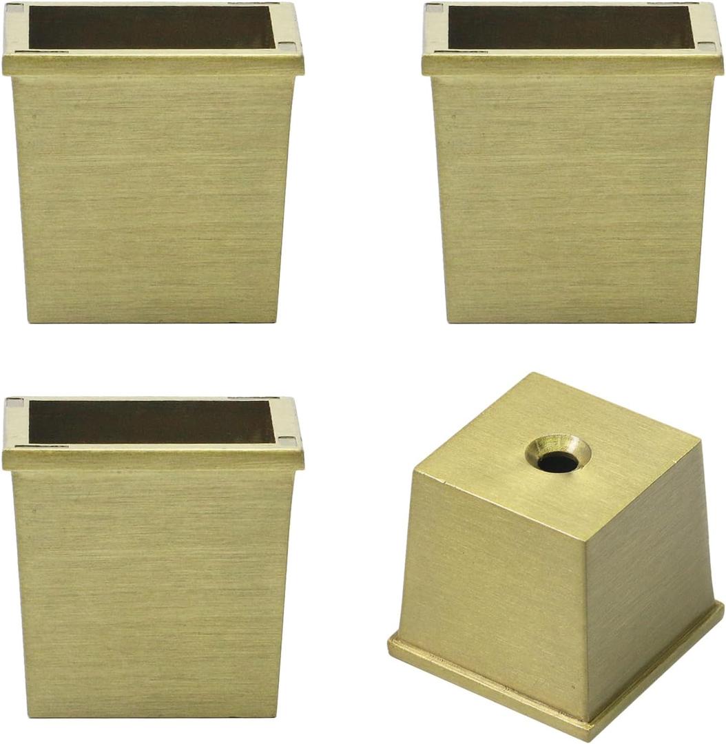 Geesatis 4 pcs Table Foot Cover Cap 1 x 1 inch Square Furniture Leg Cover Floor Protector Table Chair Sofa Feet Cover, Gold, Zinc Alloy
