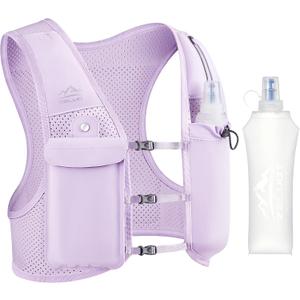 Zelvot Running Vest for Women Men, USA Original Patent, Adjustable Chest Straps Running Hydration Vest with 500ml Soft Flask, Breathable Reflective Running Vest for Trail Running Hiking (Purple, XS/ S)