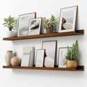 FLYJOE Picture Ledge Shelf, Floating Shelves Set of 2, Solid Pine Wood 55'' Long Large Nursery Book Shelves for Toys Storage, Kids Bookshelf for Living Room Bedroom Decor Books Photo Frames, Walnut