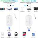 Bluetooth Transmitter Receiver, 2-in-1 V5.3 Wireless Adapter for Airplane, TV, PC, Gym, Switch. Supports up to 2 AirPods/Headphones. Audio Receiver for Car/Home Stereo,with AptX Low Latency & HD