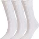 EPEIUS Baby Girls Knee High Socks Cotton Uniform Socks Tube Ruffled Stockings Newborn Infant Toddler (Pack of 3/5) (12-24 Months, White,3 Pairs)