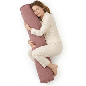 Long Pillow for Bed Corduroy Round Bolster Pillow for Adults, Decorative Body Pillow for Sleeping or Sofa Support,39 x 7.87 Inches,Brick Brown