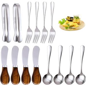 Charcuterie Accessories (14 Pcs), Cheese Spreaders for Charcuterie Board, Mini Serving Spoons, Forks and Mini Serving Tongs - Charcuterie Utensils for Butter, Cheese and Pastry Making (Primary Colours)