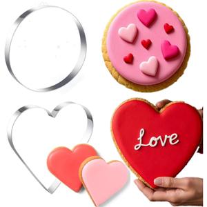 2 Pcs Extra Large Valentine's Day Cookie Cutters 8" Heart Shaped and Round Stainless Steel Giant Cookie Cutters for Holiday Baking