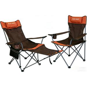 2 Pack Adjustable Folding Camping Chairs with Detachable Footrest and Headrest, Lightweight and Portable, Ideal for Hiking, Travel, Fishing and Outdoor Activities (Orange)