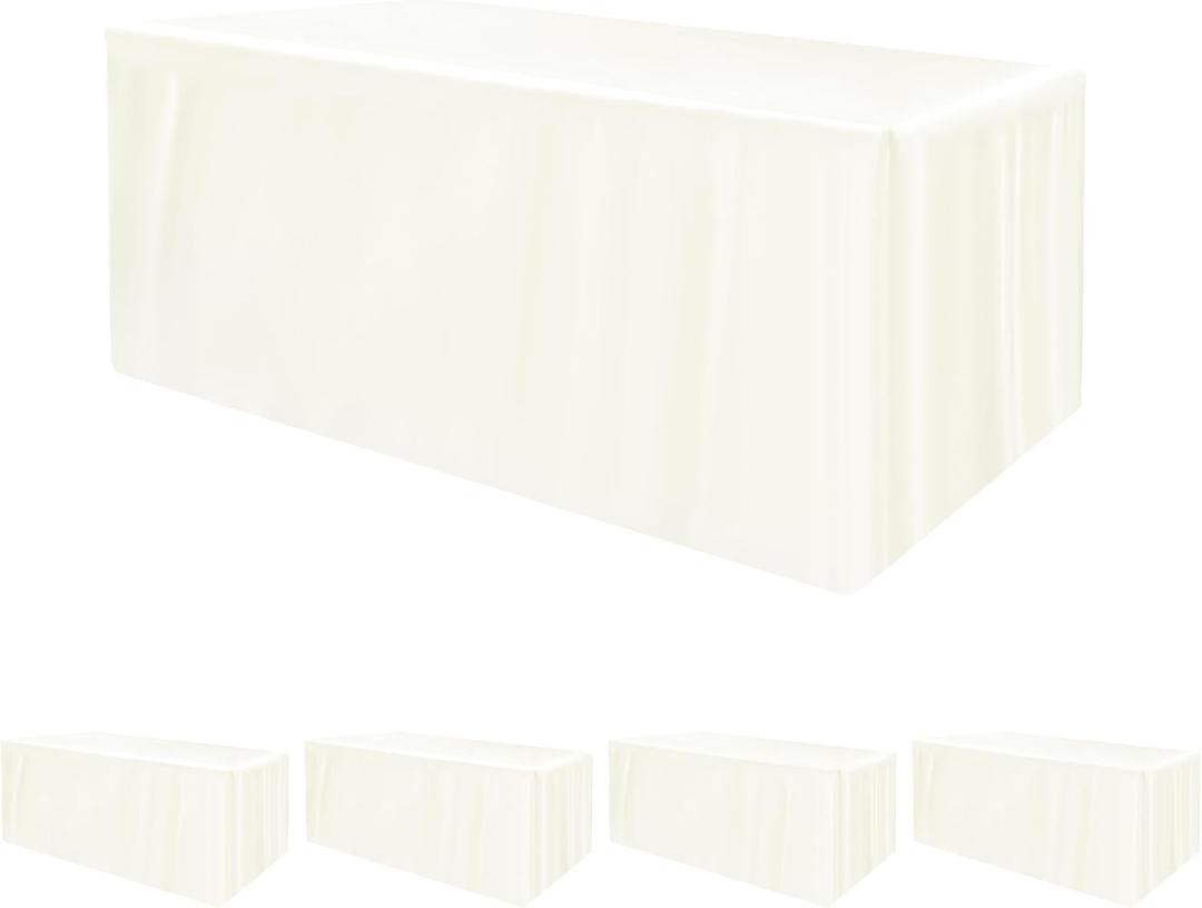 HolidayIdeas Fitted Tablecloths for 6 Foot Rectangle Table, Wrinkle Resistant Washable Table Cover 30x72 Inch for Vendor Booth Display, Banquet, Trade Show, Beige, 4 Pcs