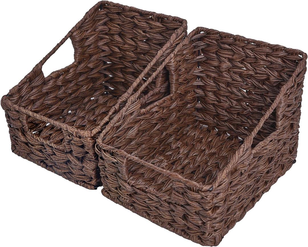 GRANNY SAYS Wicker Storage Baskets, Waterproof Wicker Basket with Handles, Trapezoid Woven Storage Bins for Organizing, Decorative Basket for Home Decor, Brown, 2-Pack