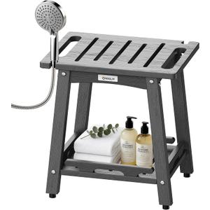 Shower Bench Seat, Non-Slip Shower Benches for Inside Shower to Sit on, HDPE Waterproof Shower Stool for Shaving Legs, Shower Chair with Adjustable Feet for Bathroom, Indoor/Outdoor Use, Grey (Medium 16.5*12.6*17.3 Inch)