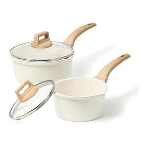 Nonstick Saucepan with Lid, 2QT Sauce Pan, Non Toxic Sauce Pot with Pour Spout for Multipurpose Use, PFOA Free, Induction Compatible Apricot (Natural Linen)