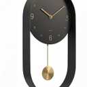 Driini Modern Pendulum Wall Clock - Black and Gold Decorative Wall Clock with Pendulum - Modern Minimalist Metal Wall Clock for Living Room Dcor - Silent Battery Operated Wall Clock