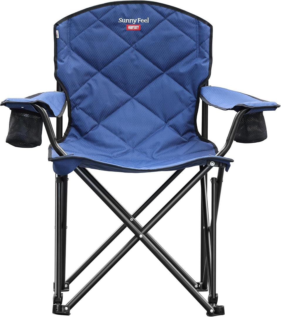 SUNNYFEEL XXL Oversized Camping Chair Heavy Duty 800 LBS for Big Tall People Padded Portable Folding Quad Lawn Chairs with Armrest Cup Holder & Pocket for Outdoor/Travel/Picnic/Camp/Sports, 27 inches x 41 inches x 42 inches
