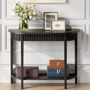Black Half-Moon 2-Tier Console Table for Entryway, Living Room, Hallway, 37.41 inches x 31.5 inches x 13 inches