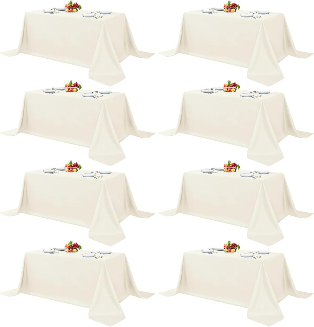 Fitable 8 Pack Rectangle Tablecloths: Stain Resistant Wrinkle Free Circle Table Clothes, Washable Reusable Polyester Table Covers for Wedding Party Birthday Banquet Reception(Ivory, 90x132 Inch)