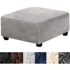 HFCNMY Ottoman Cover Square,Stretch Velvet Square Ottoman Cover Thick Ottoman Slipcover Washable Storage Ottoman Cover Foot Stool Cover with Elastic Bottom for Living Room, Light Gray, X-Large