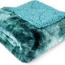 PAVILIA Faux Fur Throw Blanket Twin Tie-Dye Turquoise, Soft Warm Sherpa Blankets & Throws for Bed, Fluffy Plush Thick Fleece Throw Blanket for Couch Sofa, Reversible Furry Shaggy Blanket, Teal 60x80