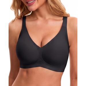 Zolaia Wireless Jelly Bras for Women Bralette Comfy Push Up Tshirt Bra (Black, L)