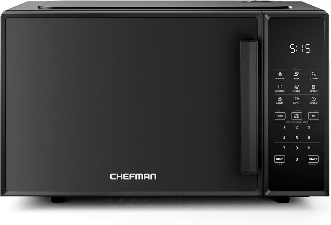 Chefman Countertop Microwave Oven 0.9 Cu. Ft., 900 Watts with 10 Power Levels, 6 Cooking Presets with One-Touch Express Cook, Eco Mode, Child Safety Lock, & Mute Button - Black (0.9 Cu. Ft - Bk)