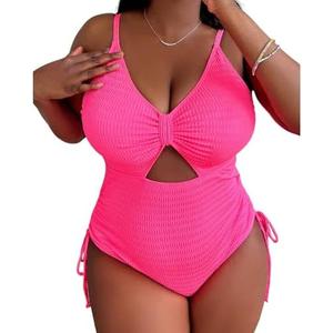 Sexybody Women' s Plus Size Bikini High Waisted One Piece Swimsuits Ribbed Tummy Control Cutout Bathing Suits Ruched V Neck 4XL