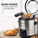 OVENTE Electric Deep Fryer, 0.9L Capacity, 840W with Adjustable Temperature, Locking Lid, Removable Fry Basket & Cool-Touch Handles, Stainless Steel Countertop Fryer, Silver FDM1091BR