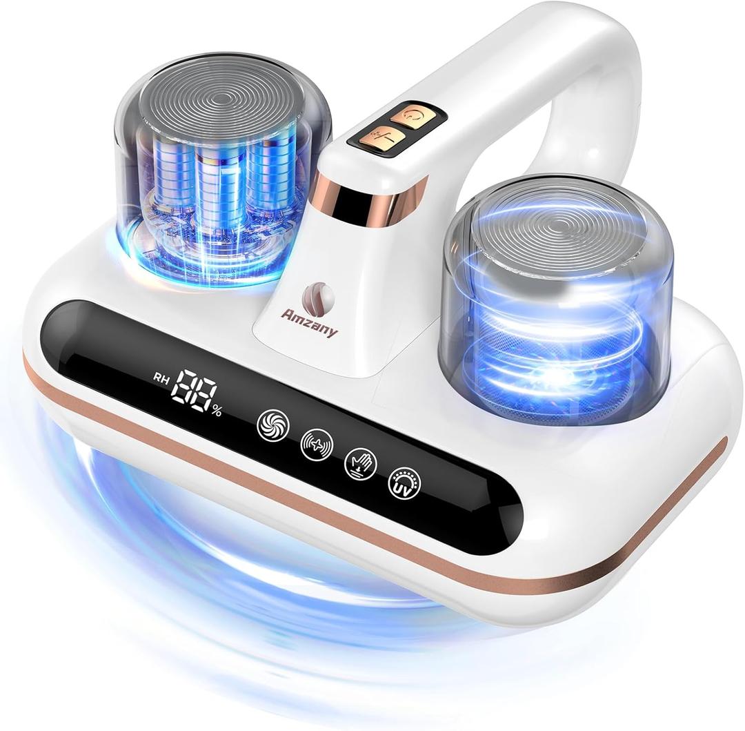 Amzany Mattress Vacuum Cleaner - 5-in-1 Cordless Bed Vacuum Cleaner, Powered by UV-C Light & Ultrasonic Technology, 16Kpa Strong Suction,Low Noise,Suitable for Dust, Pet Hair, Etc. (White)