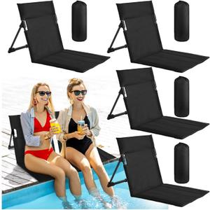 Karenhi 4 Pcs Foldable Poolside Chairs Portable Beach Chair Folding Seat for Edge of Pool Provide Back Support with Carry Bag for Adults Traveling Camping Picnic Lawn