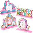 Barydat 4 Pcs Unicorn Birthday Table Centerpiece Rainbow Decorations Wooden Unicorn Theme Birthday Sign Photo Props for Girls Party Favors Baby Shower Supplies (Vivid)