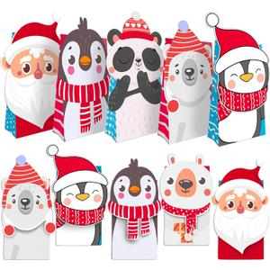 easykart labels 24 Christmas Die-Cut Flip Over Gift Treat Paper Bags for Holiday Party Treats, Pastries, Cupcakes, Cookies Goodie, Donuts Xmas Gift-Giving Bag (1 Count (Pack of 24))