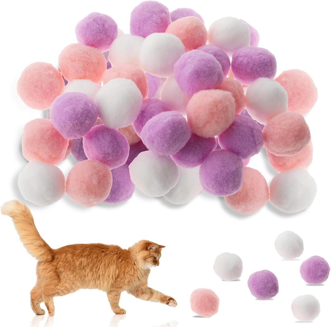 30Pcs Cat Pom Pom Ball Toy, Soft Plush Interactive Cat Balls 3cm/1.18in Kitten Toy for Training and Play for Indoor Pet Kitten Pursue Roll Fetch(Pink)