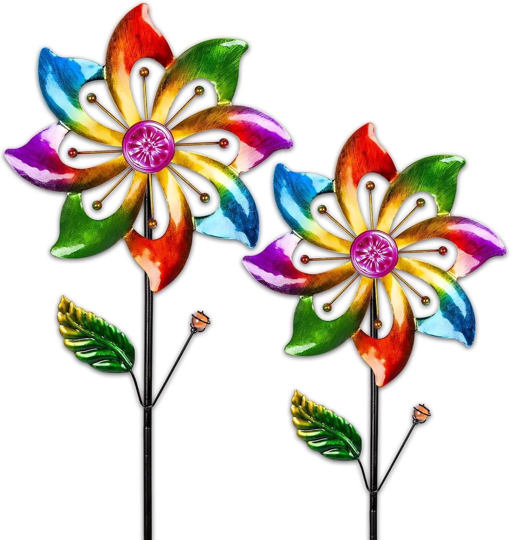 2 Packs Wind Spinners Outdoor, Outdoor Decor Windmill for Yard, Pinwheels, Wind Spinners for Yard Garden, Outdoor Metal Wind Spinner Lawn Decor