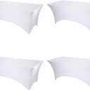 BRILLMAX 4 Pack White Spandex Table Covers for 8 Ft Rectangle Tables - 180 GSM Thick Stretch Tablecloth Fitted, Reinforced Foot Pockets, Wrinkle Free Cloth for Wedding Banquet Party Trade Show