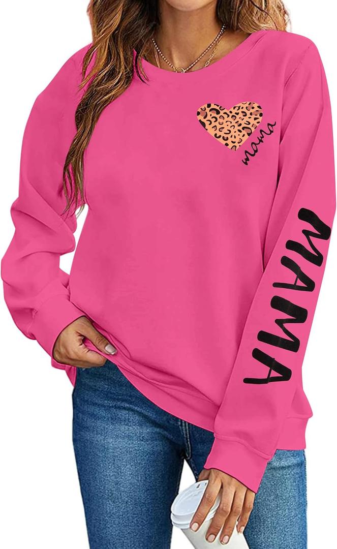 SFHFY Womens Mom Sweatshirts: Mama Crewneck Lightweight Sweatshirt Mom Life Pullover Mama Long Sleeve Shirt Tops Small