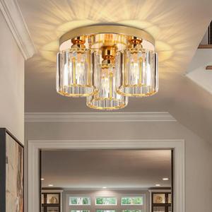 Gold Glam Chandelier Crystal Ceiling Light for Bedroom Lighting Fixtures LED Drum Light for Dining Room Kitchen Entrway Foyer