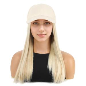 Women Baseball Hat Wig Girls Hairstyle Caps Attached Adjusted Long Straight Hats for Daily Use