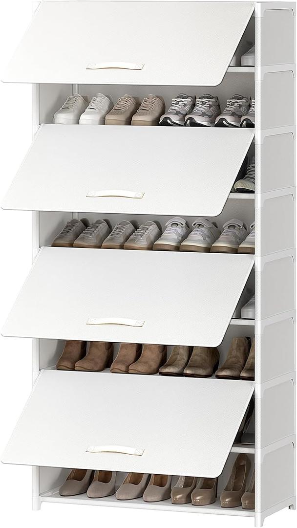 Shoe Rack, 9 Tier Shoe Storage Cabinet with Door 36 Pair Plastic Shoe Shelves Organizer for Closet, Entryway, Hallway, Bedroom, White