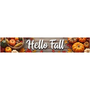 Fall Thanksgiving Autumn Banner with Maple Pumpkin Long Yard Banner for Harvest Party Outdoor Front Porch Home Door Decoration (Hello Fall-9.84x1.64Ft)