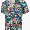 Hawaiian Shirts for Men Casual Beach Summer Shirt Floral Button Down Tropical Holiday Short Sleeve Shirts, Size L