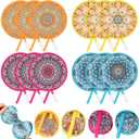Marsui 12 Pcs Round Foldable Hand Fan Summer Flower Handheld Folding Fan 4 Patterns Collapsible Handheld Fan Foldable for Women Girls Daily Use Festival Wedding Party Favors(Mandala)