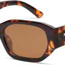 SOJOS Polarized Sunglasses Womens Mens Retro Rectangle Sun Glasses Trendy Hexagonal Frame 80s 90s Shades SJ2324