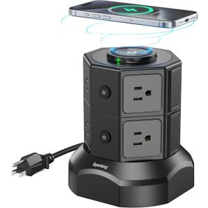 Power Strip Tower, SUPERDANNY Surge Protector Tower, 1050J 13A Charging Station with 12 AC Outlets & 6 USB Ports (2 USB C), 6.5ft Extension Cord with Multiple Outlets, Power Strips Black Power Strip Tower, SUPERDANNY Surge Protector Tower, 1050J 13A Charging Station with 12 AC Outlets & 6 USB Ports (2 USB C), 6.5ft Extension Cord with Multiple Outlets, Power Strips Black