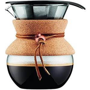 BODUM 17oz Pour Over Coffee Maker, High-Heat Borosilicate Glass with Reusable Stainless Steel Filter and Cork Grip - Made in Portugal