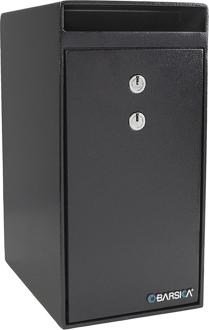 Barska Key Lock Depository Drop Safe  Steel Lock Box with Drop Slot, Anti-Fishing Baffle, for Cash, Receipts, Keys & Valuables  Ideal for Business & Office Use